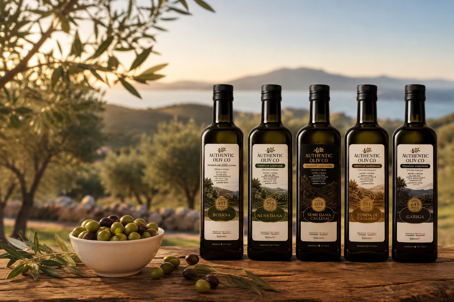 Authentic Oliv Co Sardinian extra virgin olive oil bottles