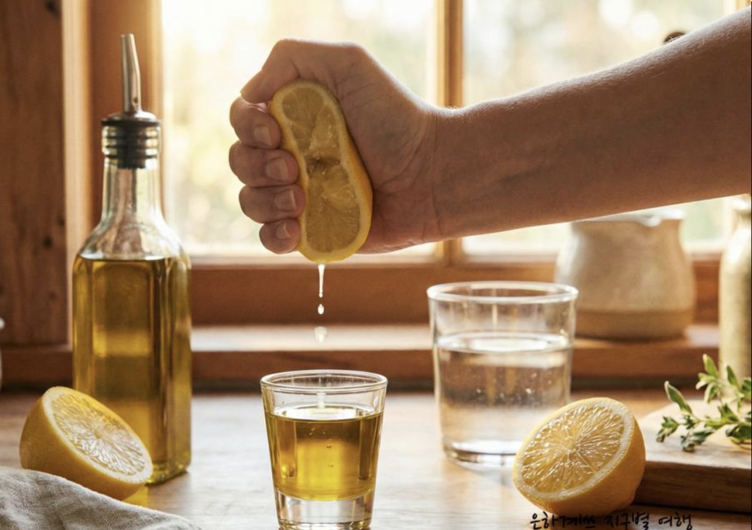 Olive oil and freshly squeezed lemon