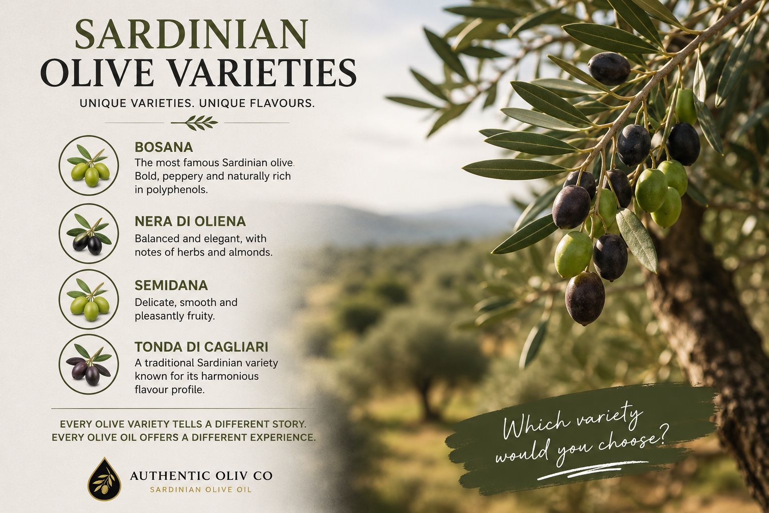 Olive varieties used for extra virgin olive oil